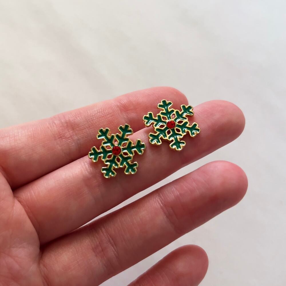 Red and Green Snowflake Stud Earrings